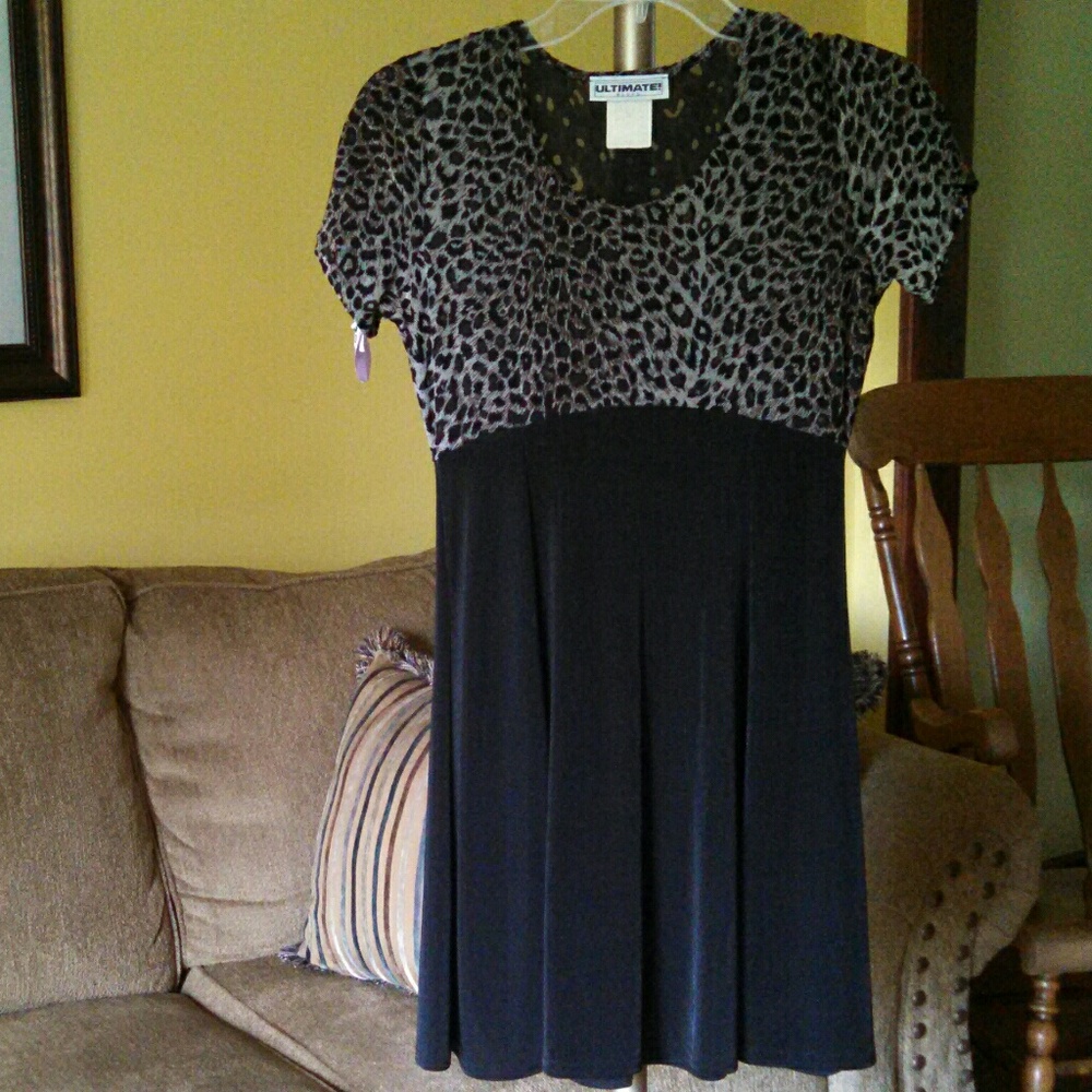 Women's Vintage 1980s Ultimate Blues Leopard Print Mesh Dress